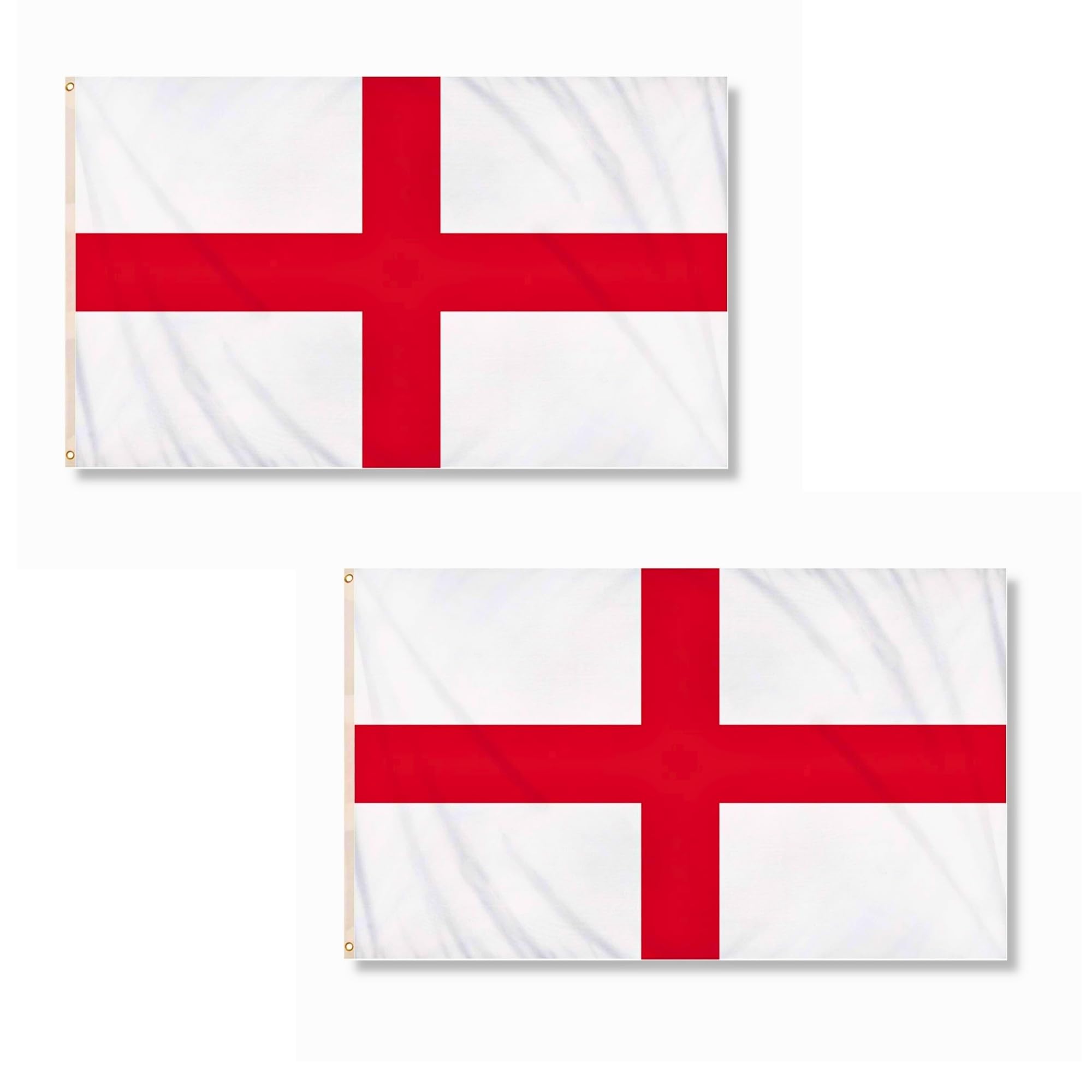 2 Pcs England St George Cross Flag 5ft x 3ft with Brass Eyelets – Polyester English Flag Banner for Football Matches, Cricket & Rugby, Home & Garden Display