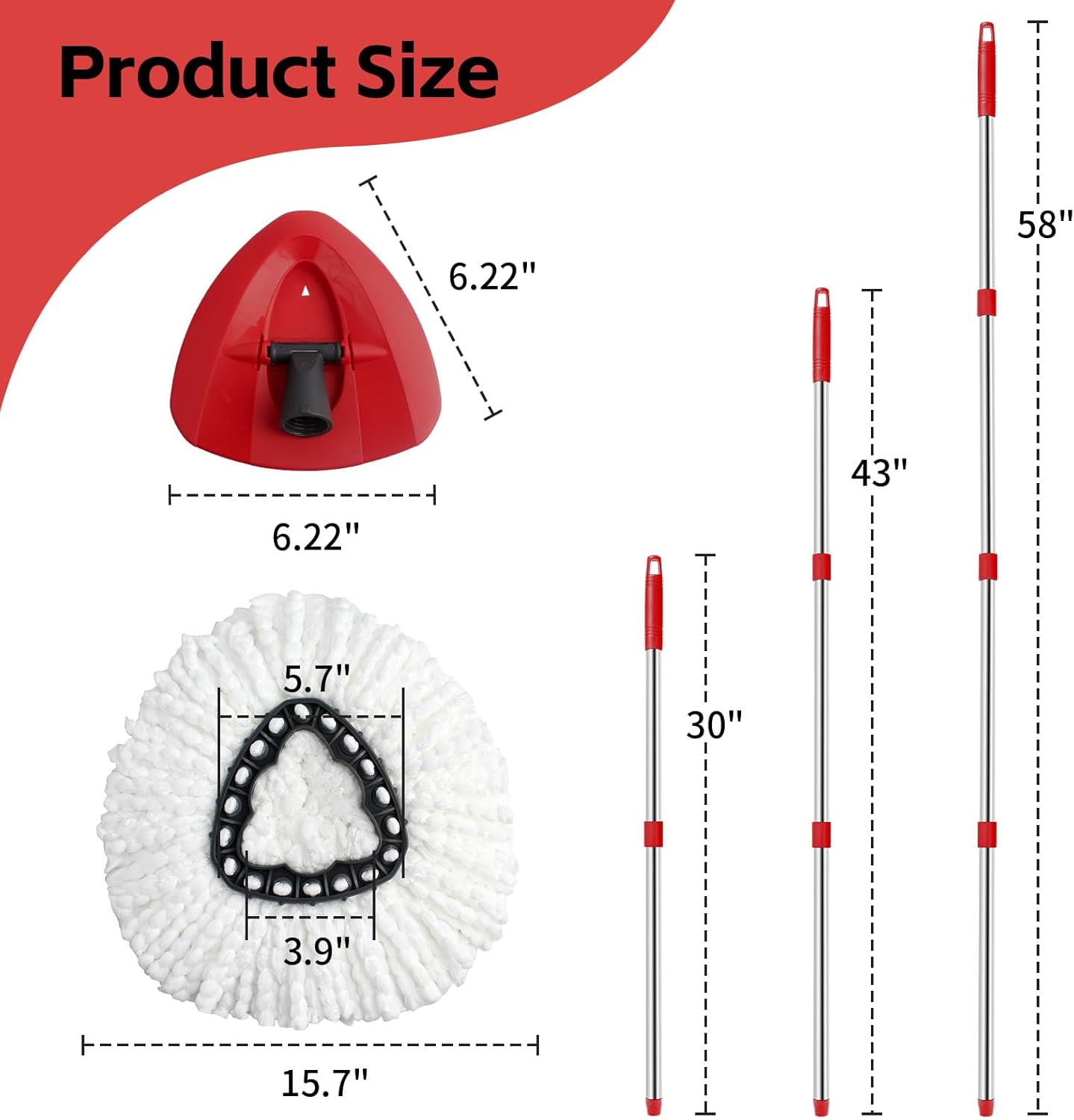 Spin Mop Replace Head, Base, Handle Compatible with O Cedar EasyWring Microfiber Spin Mop, 2 Mop Refills Replacement Heads, 30-58in Mop Handle and 1 Mop Base Combo Set (White (1-Tank System)) thumbnail