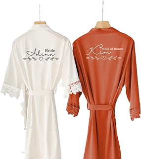 Personalized Bridesmaid Robes, Silk Satin Wedding Robe Lace Bridal Party Robes Bridesmaid Gifts Monogram Bride Robes Bridesmaid Proposal