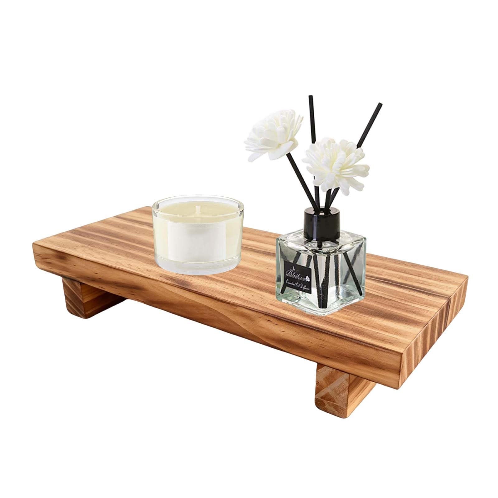 Muiltvoe Wooden Stand for Kitchen Accessories and Home Decor, Farmhouse Wood Riser Display Tray for Bathroom Counter, Small Wooden Plinth Plant Stand, Vintage Decorative Trays