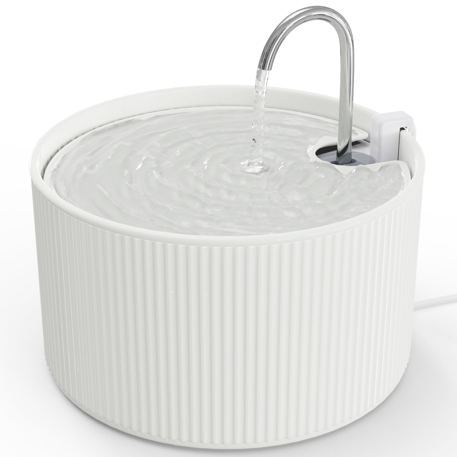 Fuente de agua de cerámica para gatos, fuente de agua automática de cerámica para gatos y perros, para interiores con bomba ultrasilenciosa, filtro y esponja de repuesto (blanco)