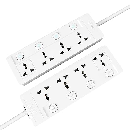 Cablet 250 Volts 4 Way Extension Board - 4 Universal Socket + 4 Switch, 10A and 2500W - 1.8m Heavy Duty Cable - White, Medium (Cablet 4040-18)