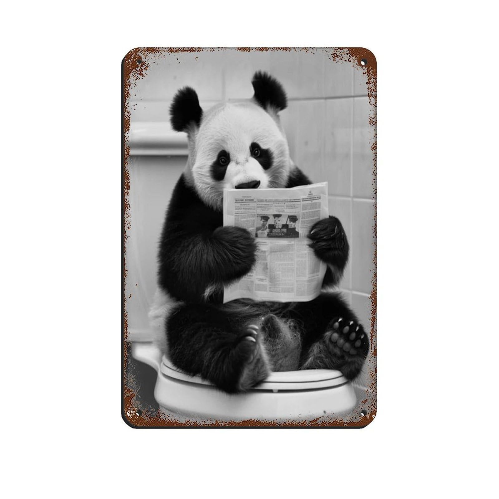 Panda Sitting on The Toilet Reading A Newspaper (2) Tin Sign Vintage Metal Pub Club Cafe Bar Home Wall Art Decoration Poster Retro 8x12inch(20x30cm)