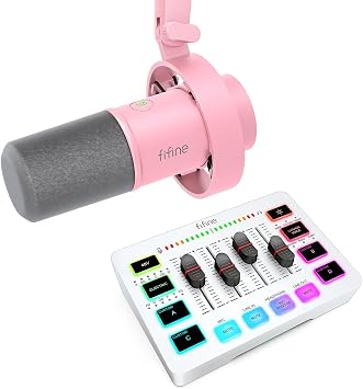 FIFINE Recording Microphone and Gaming Mixer Bundle, XLR/USB Dynamic Microphone with Tap-to-Mute, Gain Knob, Monitor Jack, Audio Mixer Compatible with XLR Mic for Streaming GamingK688P+SC3W