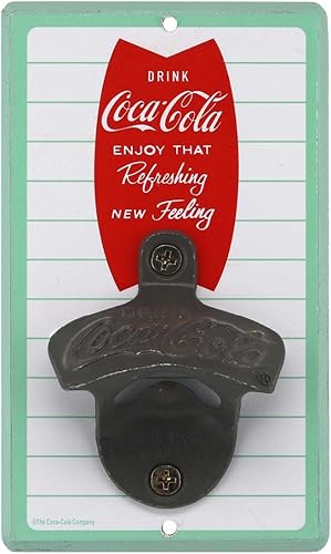 Coca-Cola - Abridor de botellas de pared a rayas, abrebotellas de Coca-Cola vintage, hecho con madera y metal fundido, gran idea de regalo