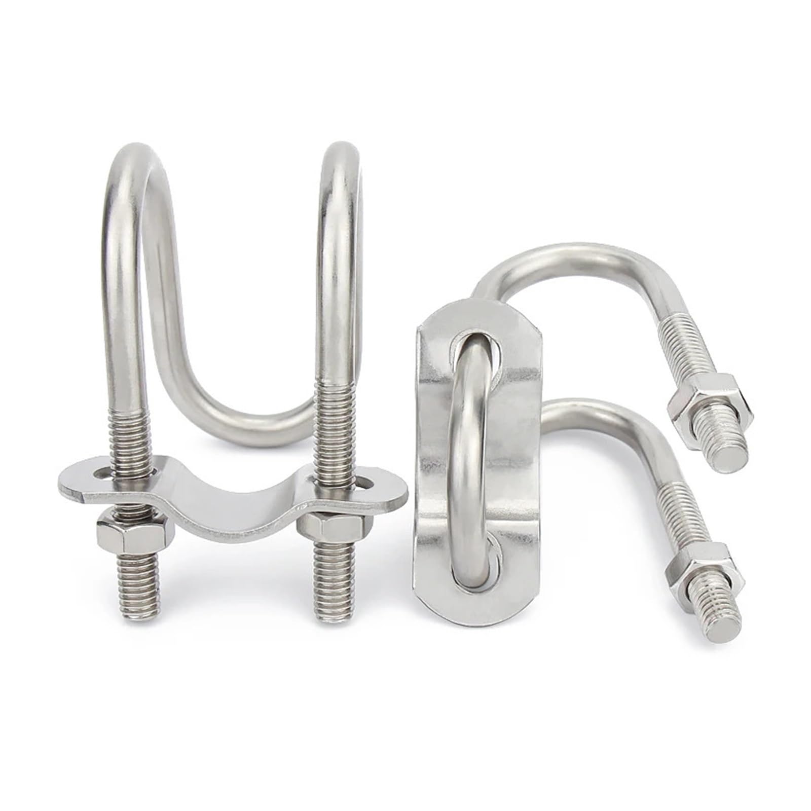 Cross Pipe Clamp, Double U-Shaped Bolt Cross Pipe Clamp 304 Stainless Steel Multiple Sizes for Aquaculture(M8-32x32mm)
