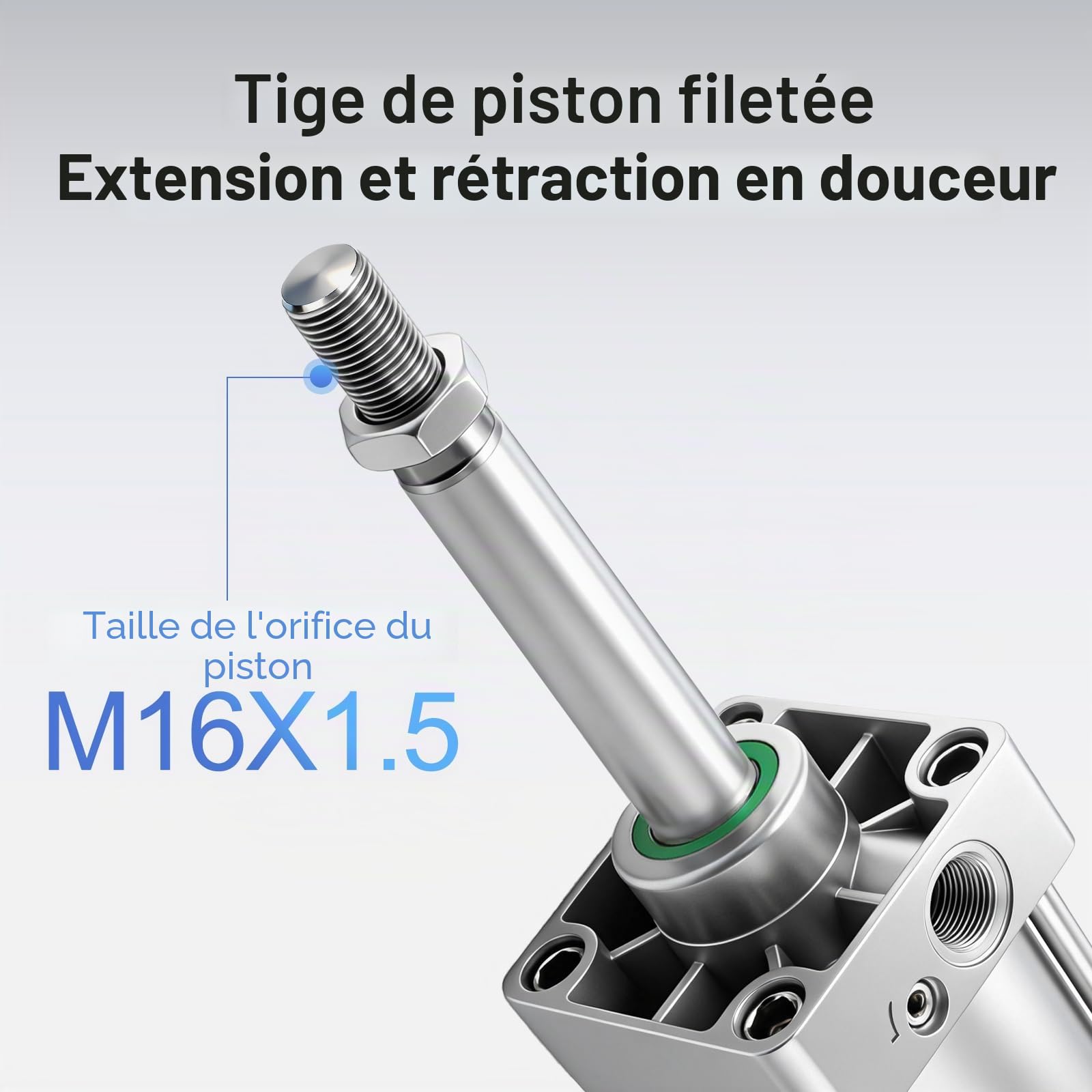 BAOMAIN Cylindre pneumatique SC 63-200, alésage 63 mm, course 200 mm, port PT 1/8'', double action à tige unique, tige filetée M16×1,5, avec 2 raccords à pousser (SC63-200)