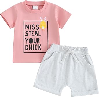 Baby Girl Summer Clothes Toddler Baby Short Sleeve Crew Neck Letters Print T-Shirt Top Short Cute Infant Baby Outfit