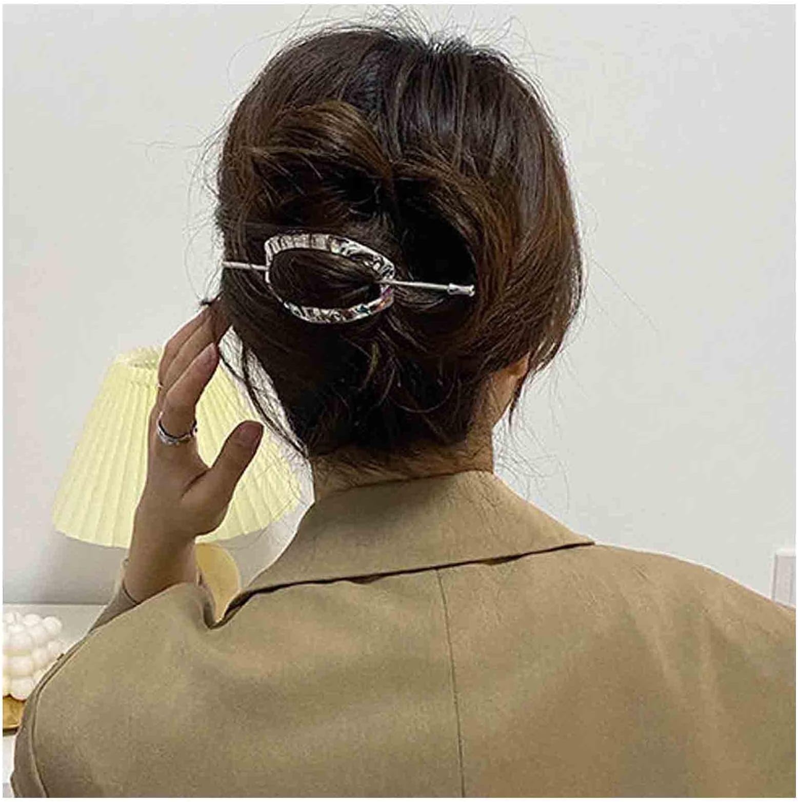 Sttiafay Vintage Geometric Hair Slide Clip Silver Oval Hair Cuff Pin Metal Hair Slide Barrette Vintage Circle Hair Clip Barrette Accessories for Women and Girls