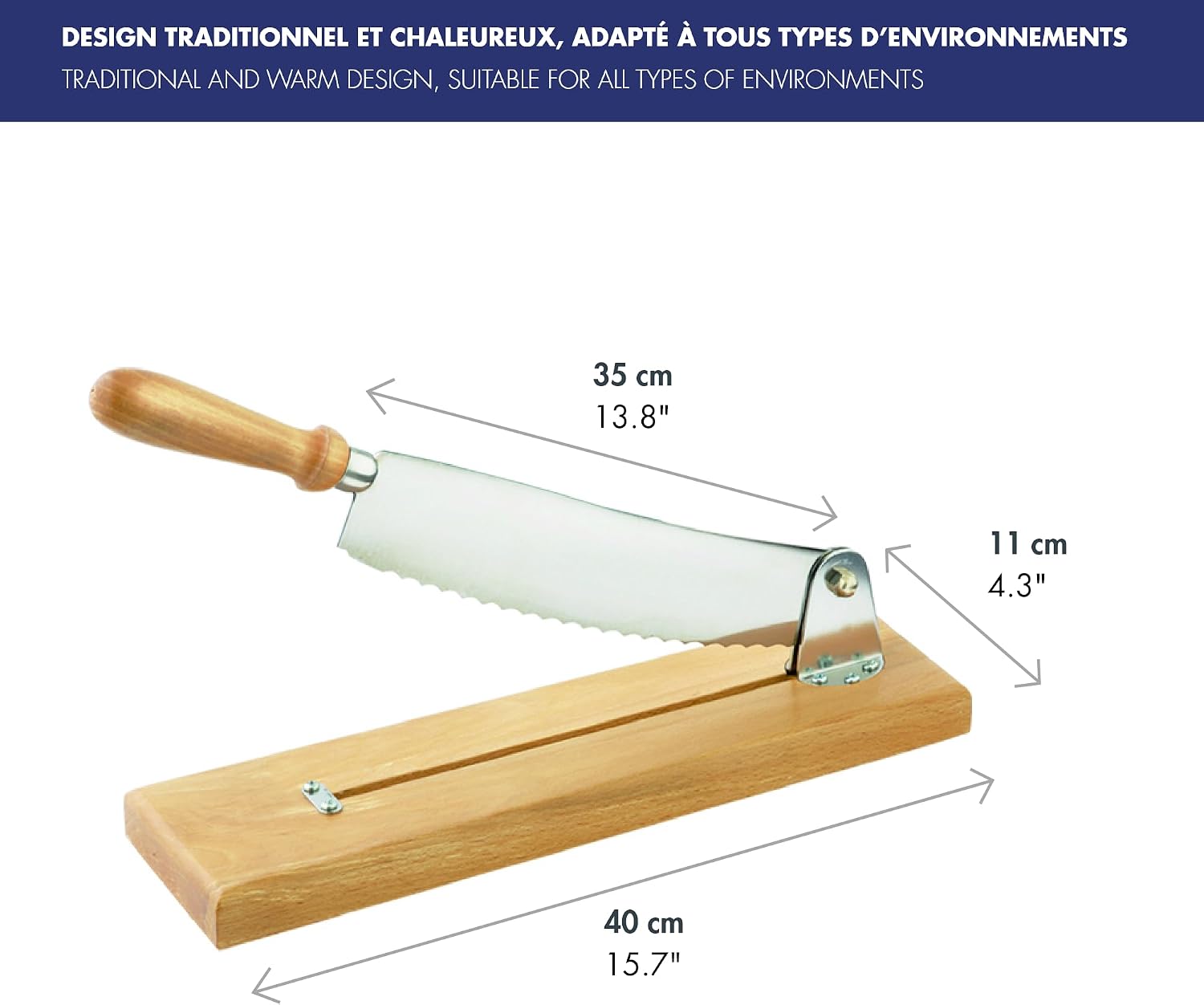 Louis Tellier Bread Slicer with Wood Plate, 25 cm Blade N7013
