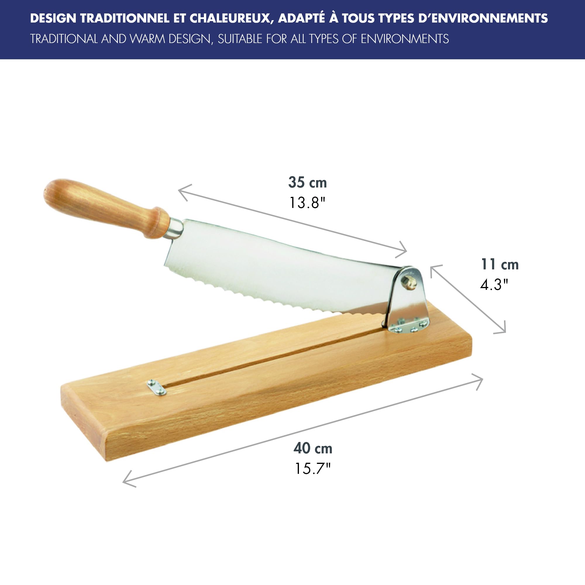 Louis Tellier Coupe-Pain avec Socle en Bois – Lame Droite 25 cm – Tranche-Pain Manuel – Découpe Rapide et Précise – Ergonomique et Sécurisé