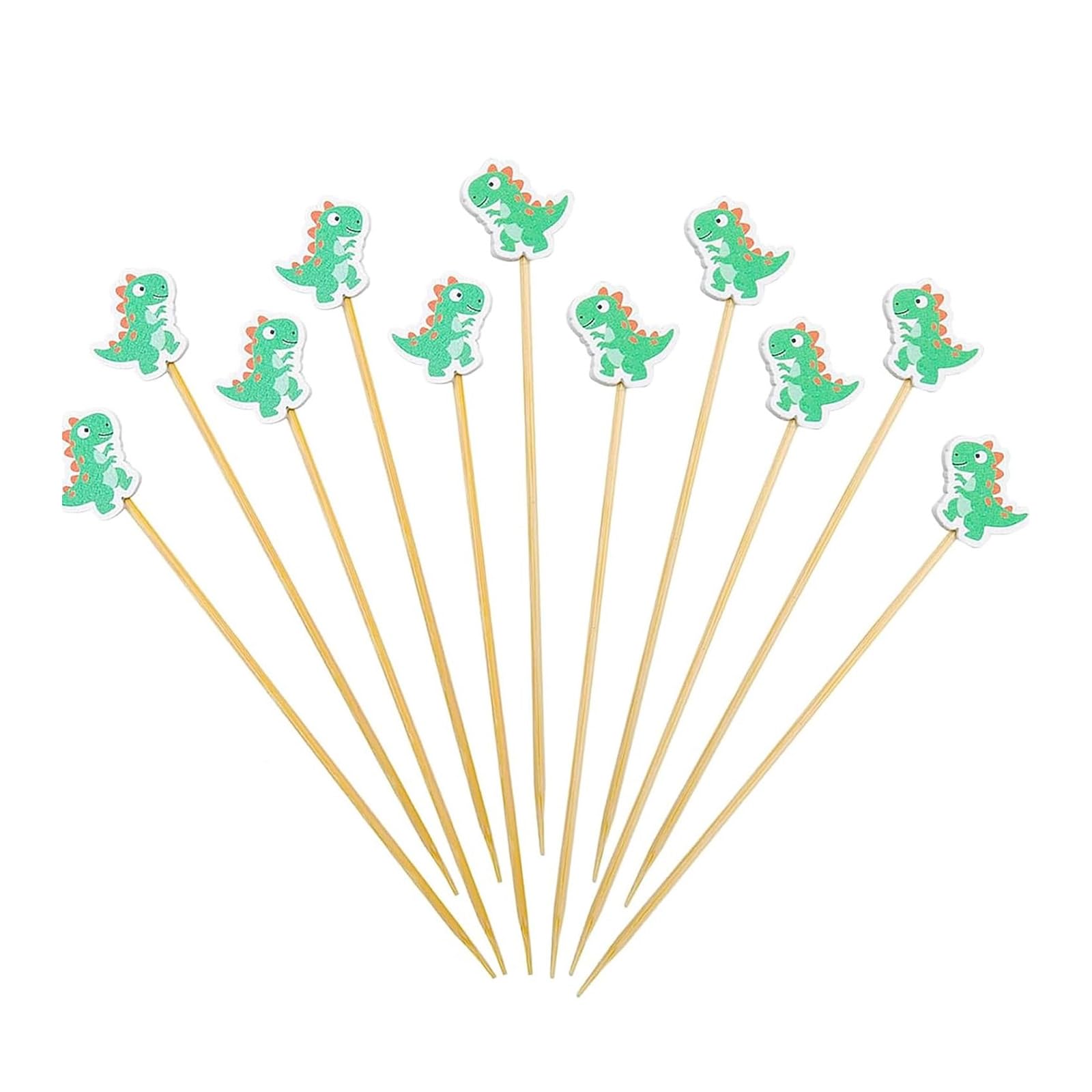 NEWFT 100pcs Lovely Dinosaur Wooden Skewers 12cm Party Food Sticks Decorative Drink Picks for Themed Celebration