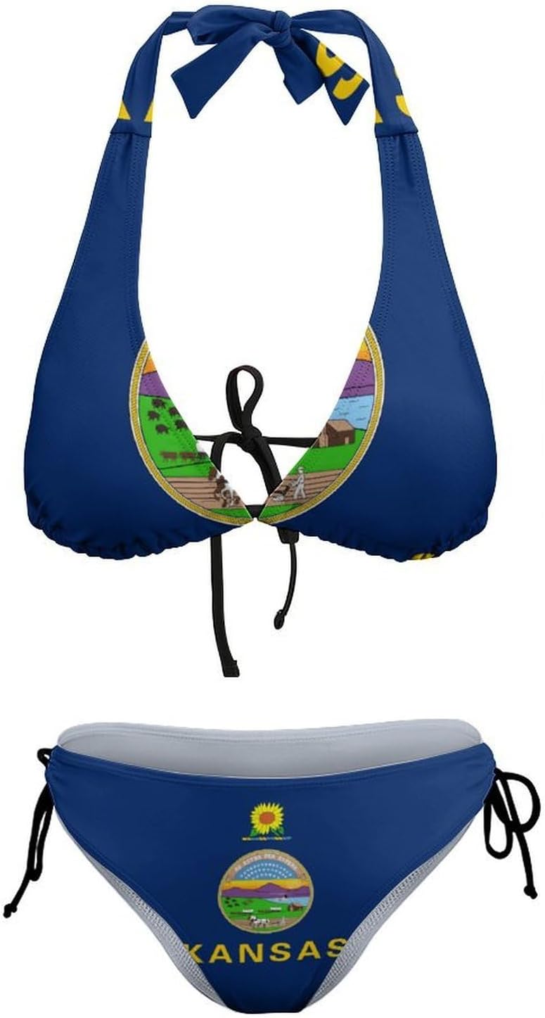 Kansas Flag Novelty Women's 2 Piece String Bikini Set Swimsuits Bathing Suit Swimwear