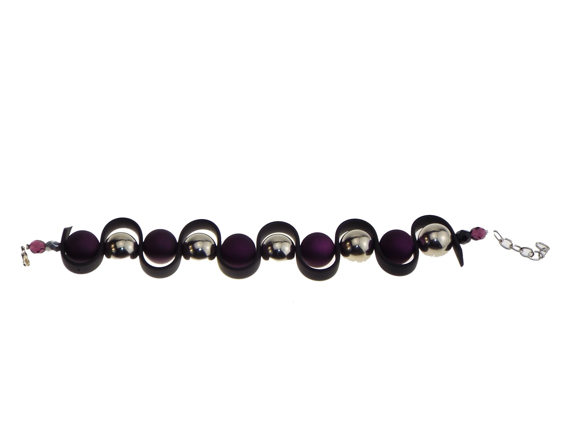 Zigzag Plum, Silver and Black Bracelet, Costume Jewellery.