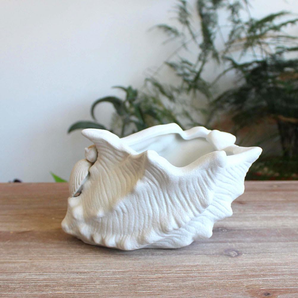 Yardwe Nautical Seashell Planter 7.5 Inch Ceramic Succulent Flower Pot Coastal Decorative Container for Indoor Bonsai Succulents and Small Plants