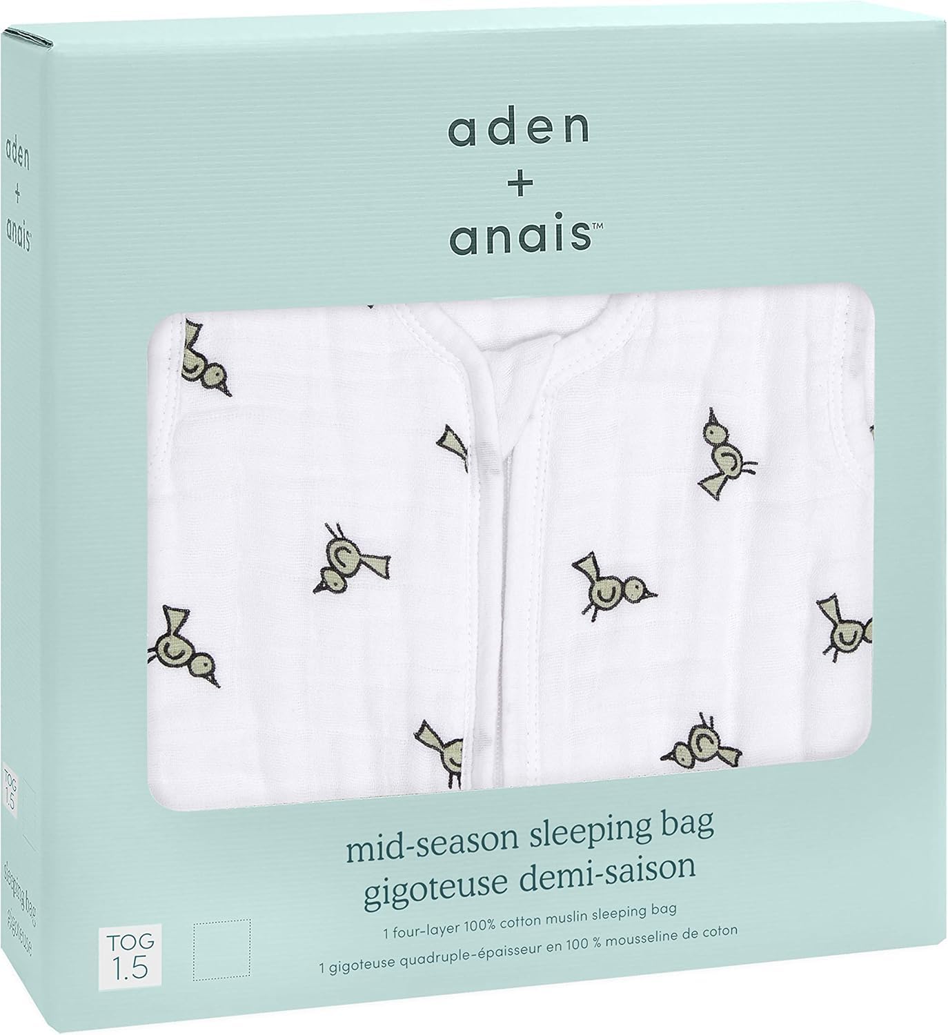 aden + anais™ Schlafsack für die Übergangszeit, 4 Lagen aus 100% Baumwoll-Musselin, tragbare Decke für Mädchen & Jungen, atmungsaktiver Schlafsack für Babys, 1,5 TOG, 6-18 Monate, Jungle Jam