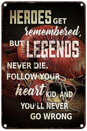 Vintage Metal Tin Sign Boxing Gloves Boxing Lover Heroes Get Remembered But Legends Never Die Metal Signs Home Garage Office Coffee Bar Wall Decor 8x12 inch