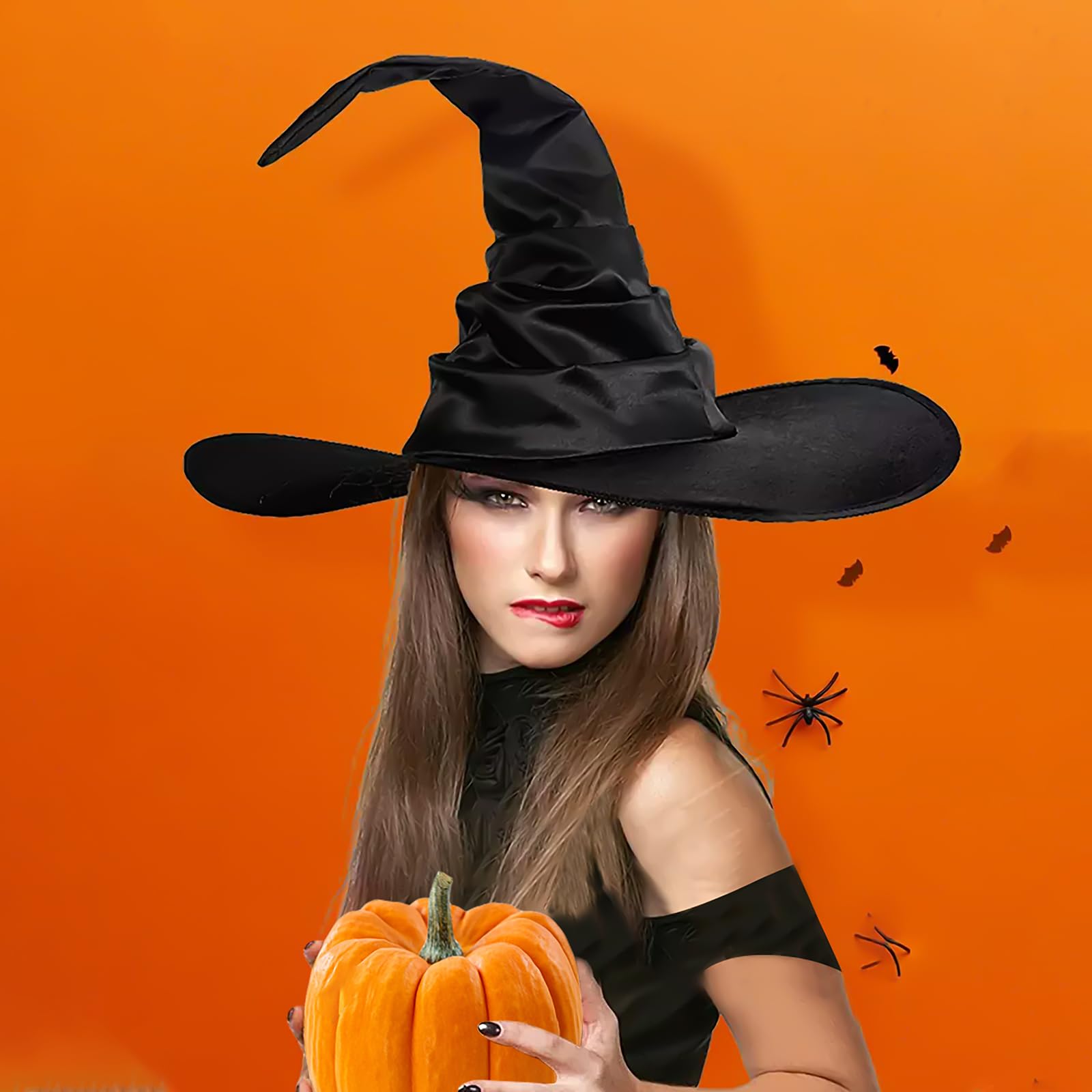 2 Pcs Halloween Wizard Hat Large Ruched Witch Hat Black Wizard Headwear Wide Brim Pointed Hat for Halloween Party Costume Masquerade Cosplay Accessory - Image 3