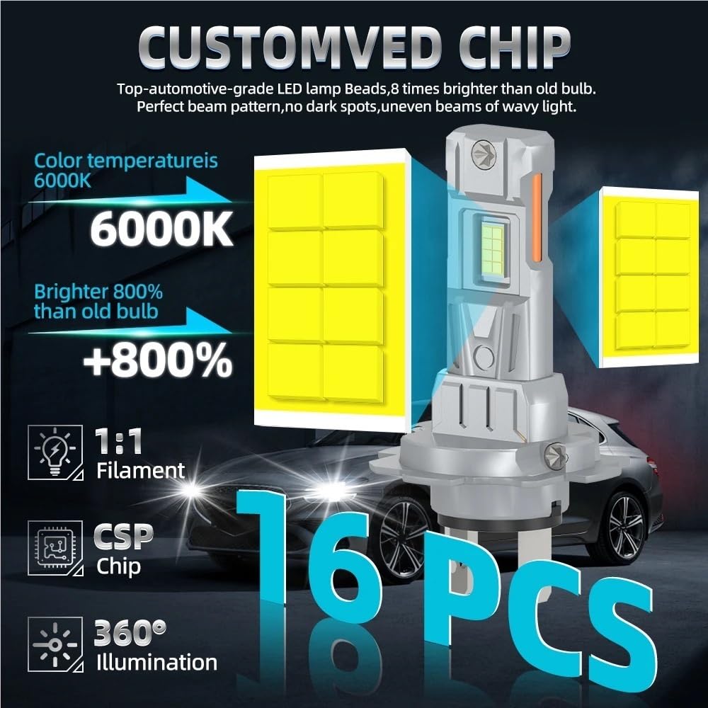 2 szt. 300 W H1 H7 H11 H4 9012 9006 9005 Żarówka LED Turbo Reflektor 6000 K 30000 LM 12 V 24 V Łatwa instalacja Światło przeciwmgielne(H4/9003/HB2 Hi/Lo)