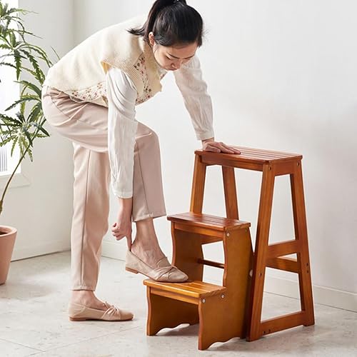 Miniatura 5 de Bidesen Flip N' Step Taburete de madera  pino macizo, antideslizante y plegable, taburete de seguridad para niños para cocina, baño, estante de