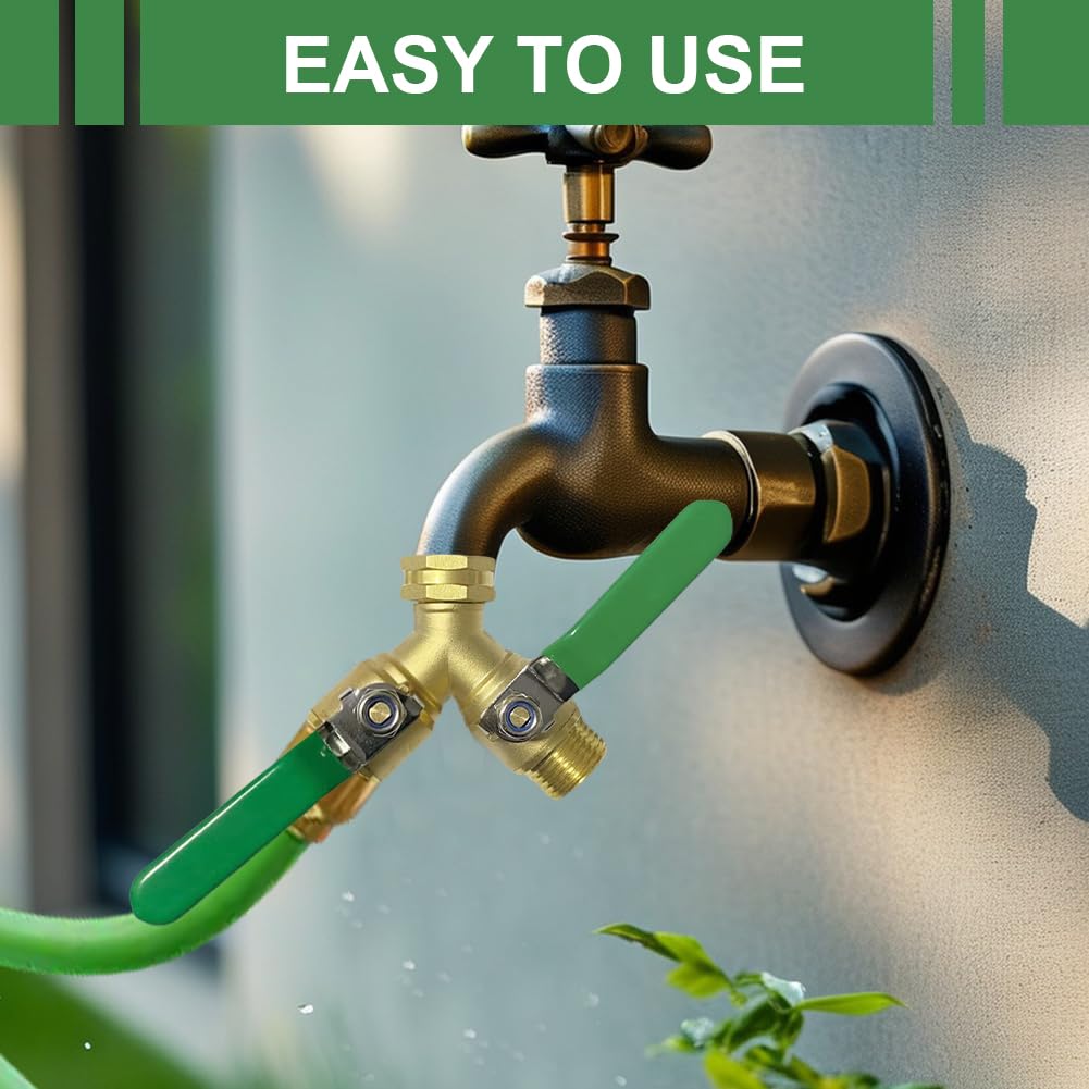 Raccordo A Y Per Acqua 3/4" In Ottone | Doppia Uscita Con Rubinetti | Per Lavatrice E Giardino - 5