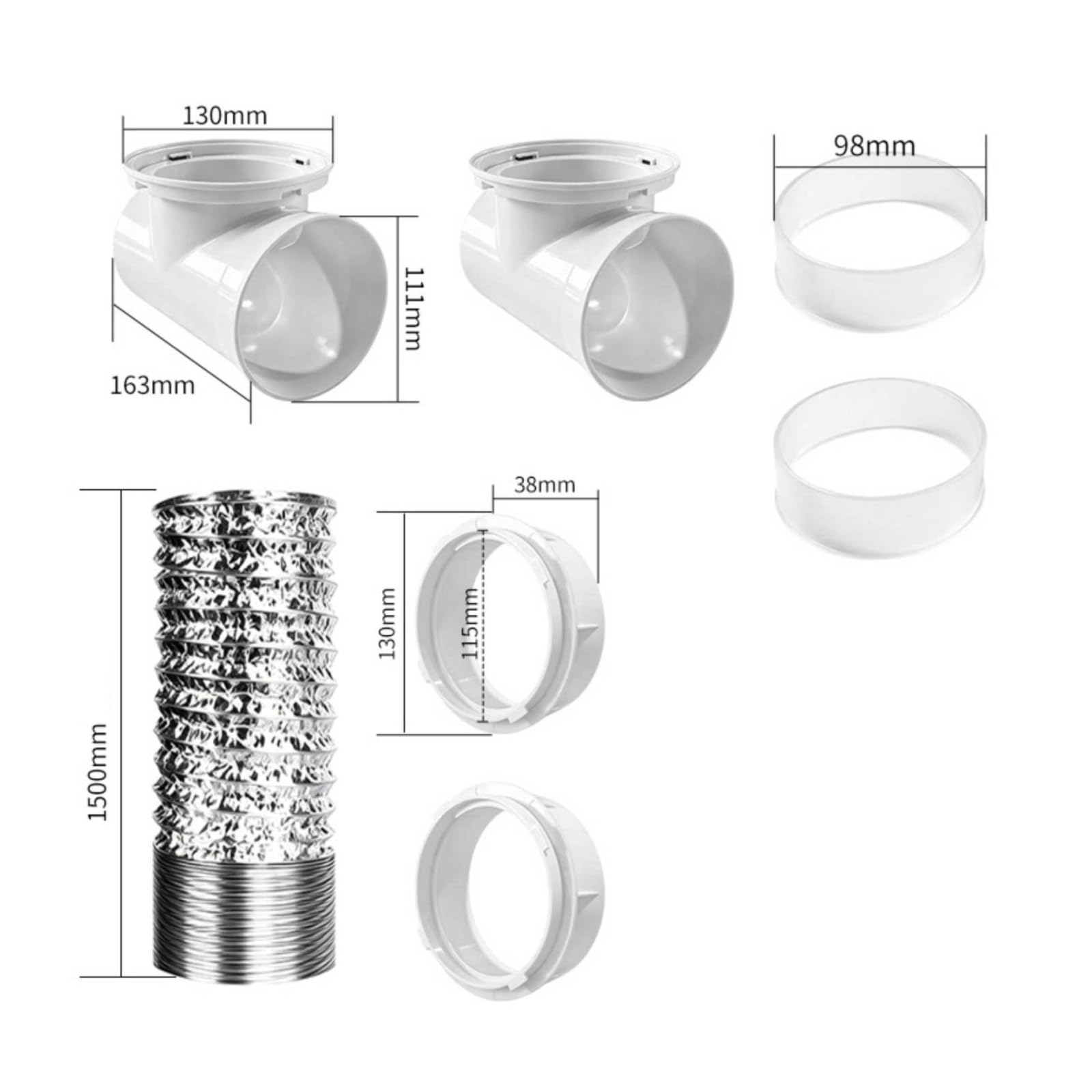 Conducto para Secadora con Flexible Metálica Corrugada y Conector Acodado para la Conexión la Salida con Juntas Estanqueidad para un, Estilo C