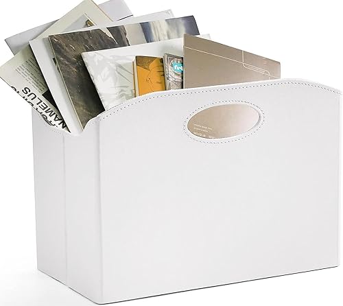 Miniatura 7 de Paquete de 2 revisteros de color blanco, plegable, para piso, gran archivador de revistas con asa, cesta de almacenamiento de libros, soporte para