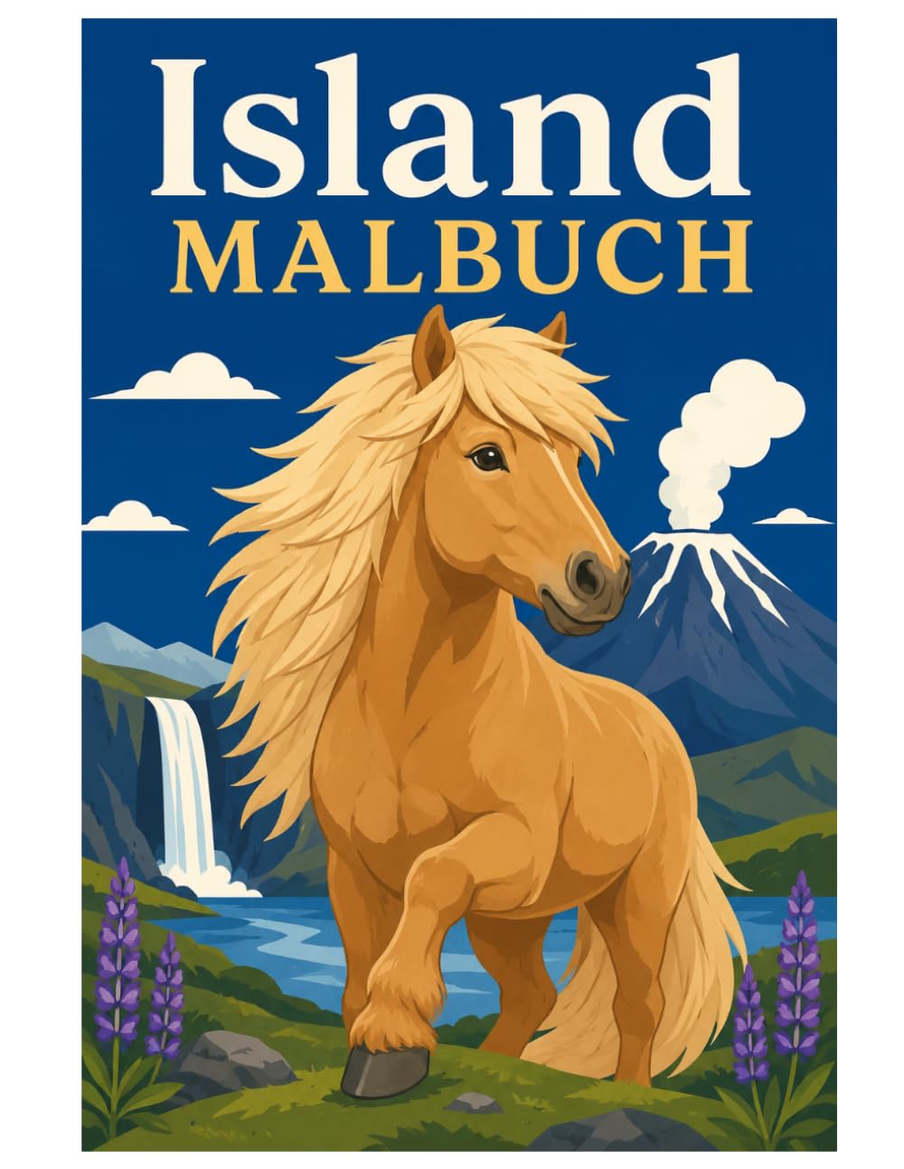Island Malbuch: Beeindruckende Vulkanlandschaften, Islandpferde, Wasserfälle und nordische Natur zum Ausmalen