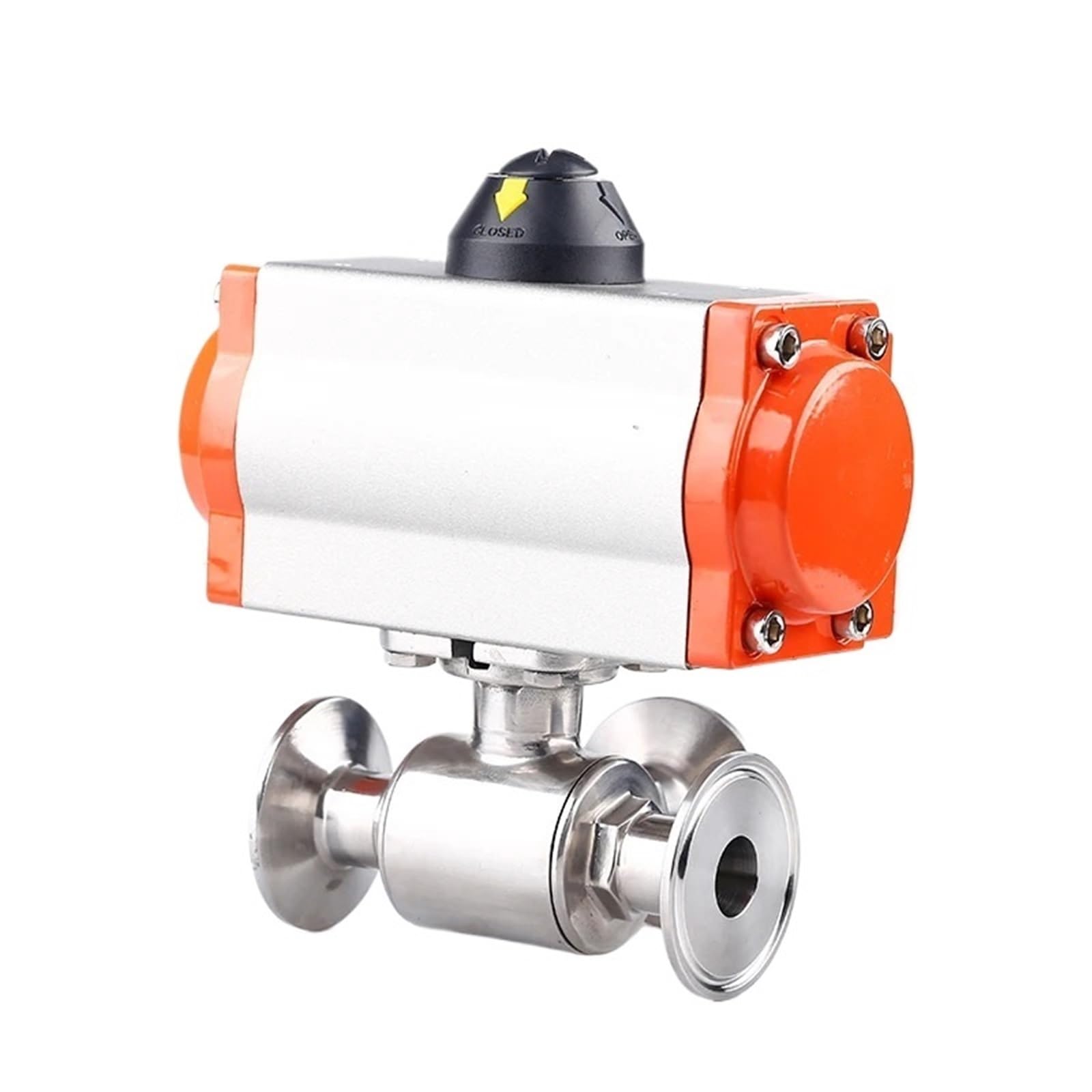 JNVFTCUX 63mm 3 Way 304 Stainless Steel Sanitary Tri Clamp Ferrule T/L Type Pneumatic Ball Valve With Double Acting Cylinder(L Type)