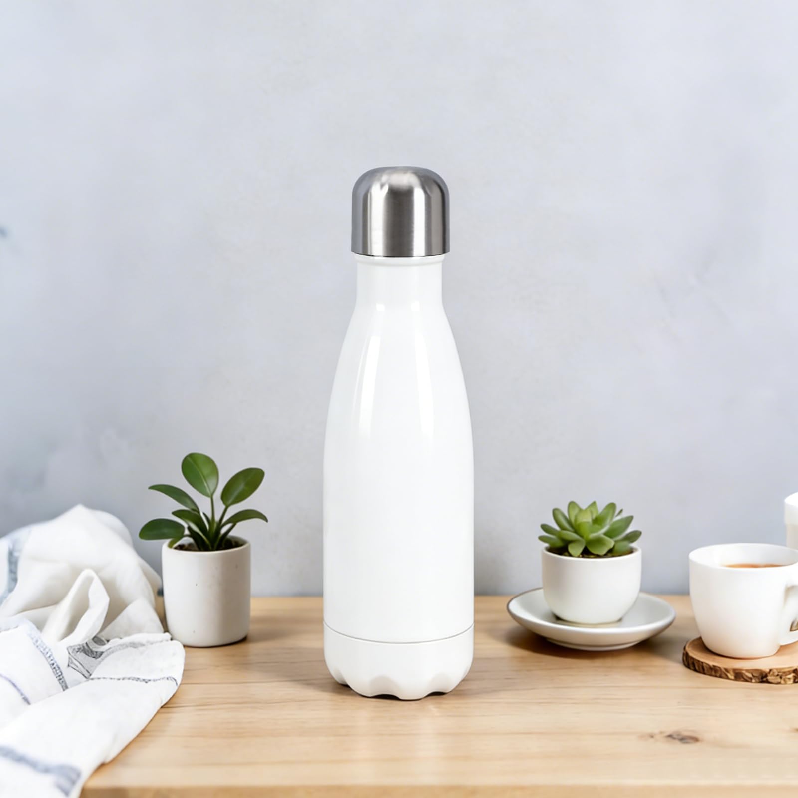 350ml/12oz Stainless Steel Water Bottle, Double Wall Vacuum Insulated Leak-Proof Sports Bottle, 304 Inner 201 Outer Reusable Travel Mug Keeps Drinks Hot & Cold,White