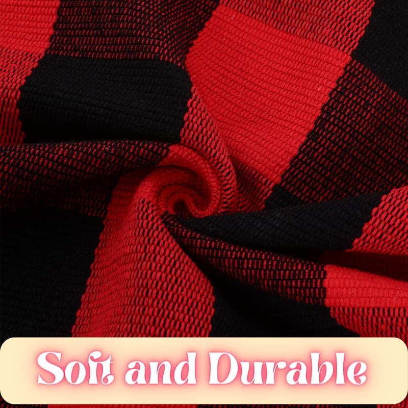 Ckorzen Red and Black Plaid Rug, 8' x 10' Christmas Front Porch Outdoor Rug, Handwoven Cotton Washable Rug for Layered Door Mats, Holiday Entryway and Home Décor