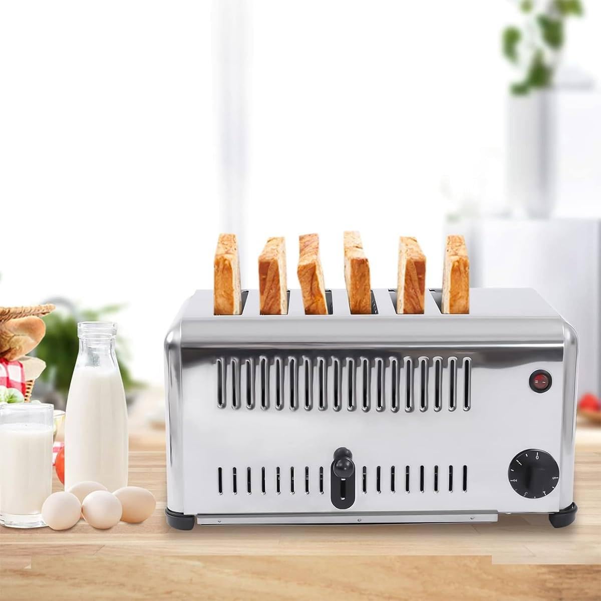 Tostadora De 2240 W/3240 W, Máquina para Hornear Pan De 4/6 Rebanadas con Bandeja para Migas Extraíble, Acero Inoxidable Engrosado, Ranura Ancha De 1,1 Pulgadas, Herramienta,6Slot