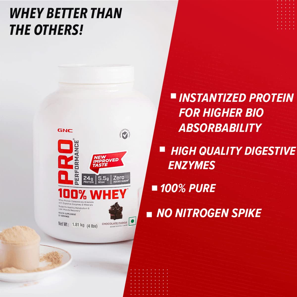 GNC Pro Performance 100% Whey Protein Powder | 35 Gm | 1 Serving | Boosts Strength & Endurance | Builds Lean Muscles | Fastens Muscle Recovery | 24g Protein | 5.5g BCAA | Chocolate Fudge — Amazon image 4