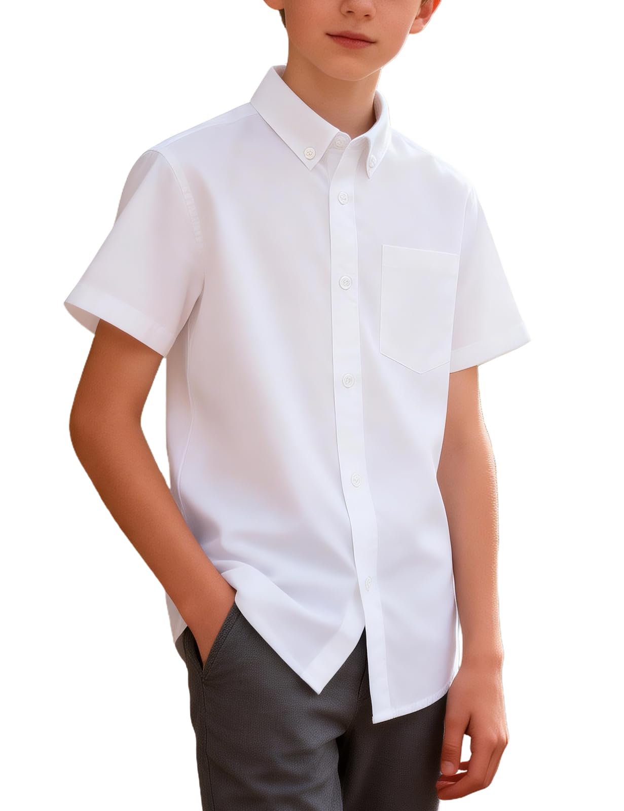 mintgreen Garçons Chemises Scolaires Enfants Coton À Boutons Uniforme Unie Manches Courtes Vêtements, 7-14 Ans