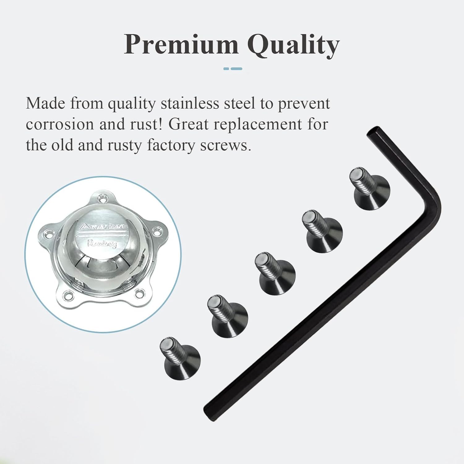 5 Pcs 970076 Wheel Center Cap Screws Allen Head & Allen Wrench, Fit for American Racing Torq Thrust Wheels (5 Pcs) - 5