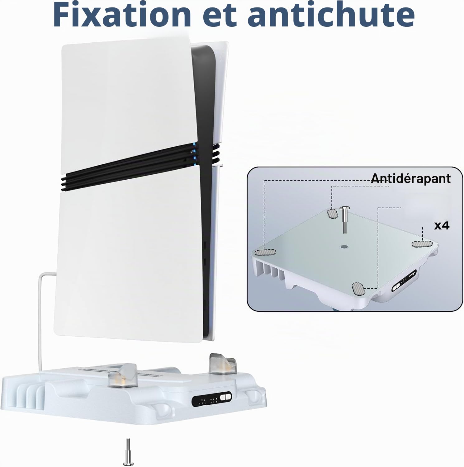 Station de charge pour PS5 avec ventilateur de refroidissement et support de carte de jeu, ventilateur à 3 compartiments, pour consoles PS5/Slim/Pro, double manette, station de charge rapide