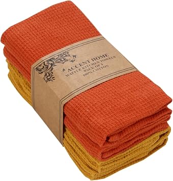 ACCENTHOME 100% Cotton Waffle Weave Kitchen Towel Set of 4 Super Soft
