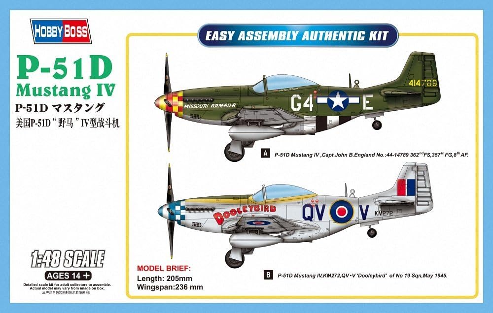 1:48 Scale P-51D Mustang IV Fighter Assembly Authentic Kit