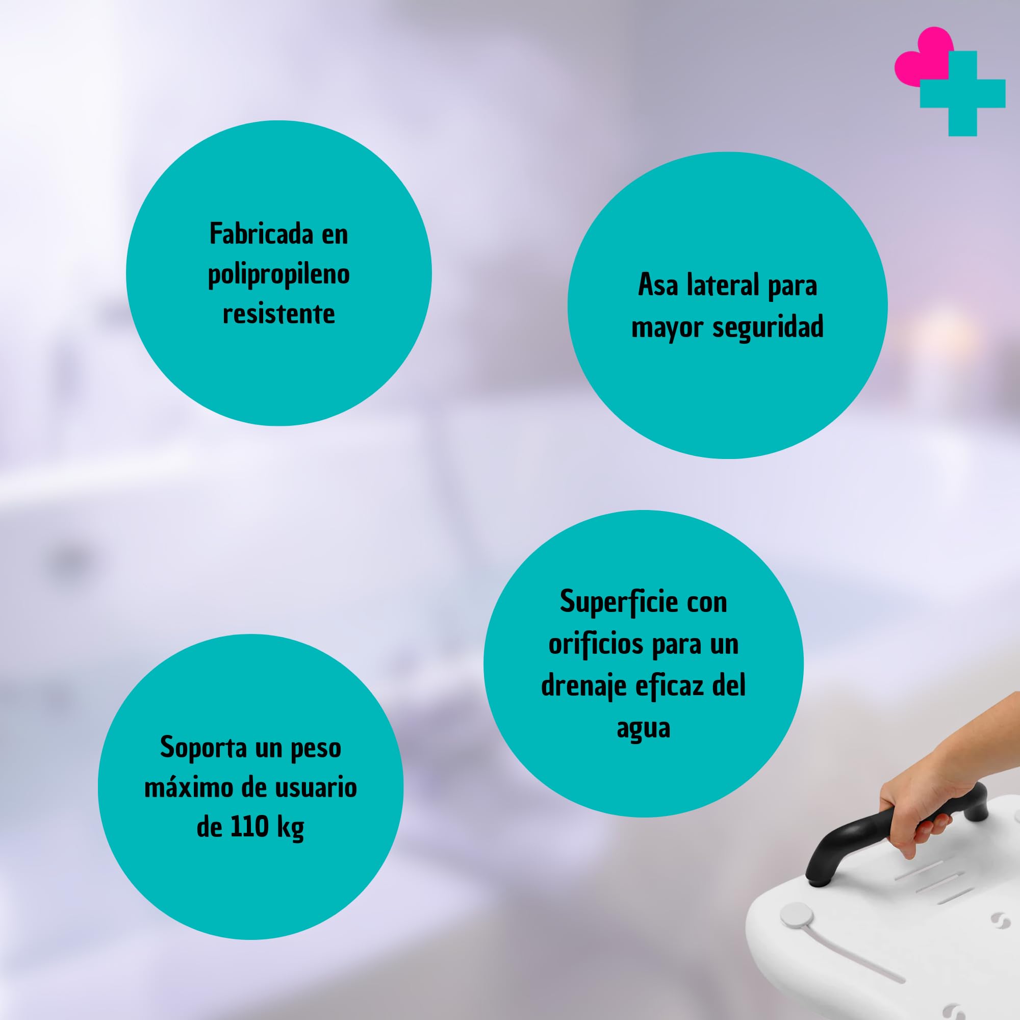 Asiento para Bañera Adultos Antideslizante con Asa | Tabla de Baño Ergonómica | Silla Baño Personas Mayores y Movilidad Reducida | Soporta 110 kg | Fácil Instalación