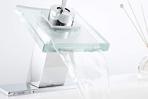 Miniatura 4 de Grifo de lavabo de baño con boquilla de vidrio en cascada, grifo de baño cromado de una sola manija, un agujero, moderno, lavabo, lavabo, mezclador,