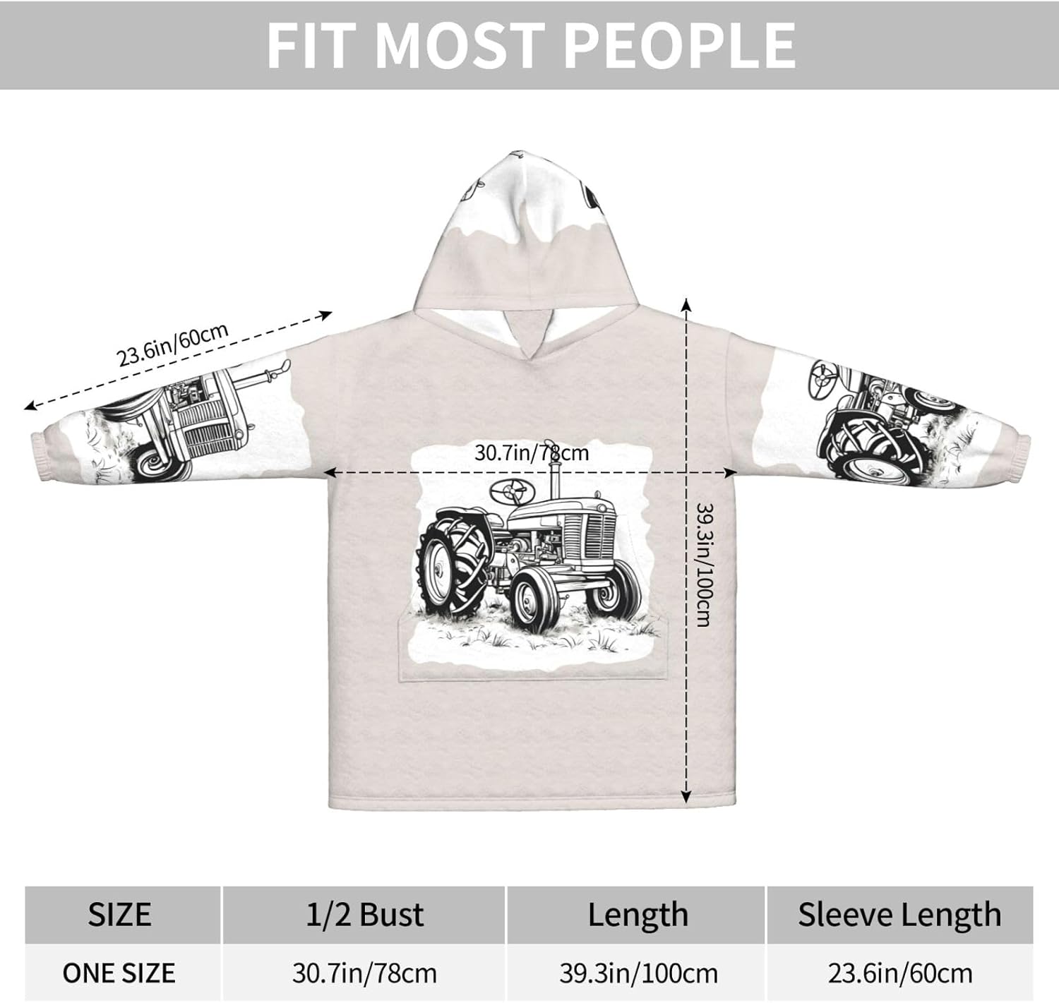 Cartoon Tractor Print﻿ ﻿winter Cozy Blanket Hoodie Wearable With Sleevesfor Christmas New Year Loungewear
