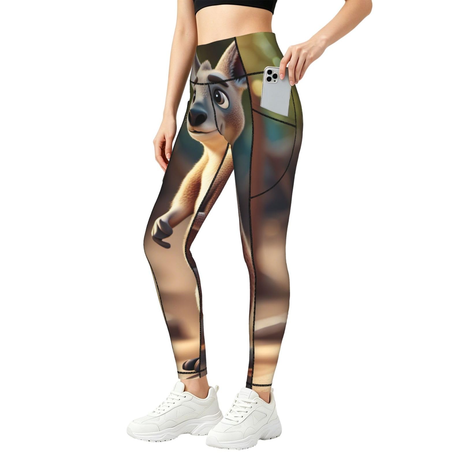 Leggings de canguro para mujer con estampado elástico de zoológico 8