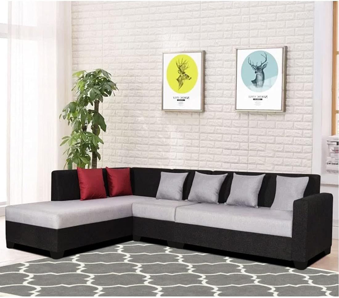 Mint Furniture Casolo 5- to 6-Person Sofa Fabric Lhs L Shape Sofa Set (Light Grey-Black)