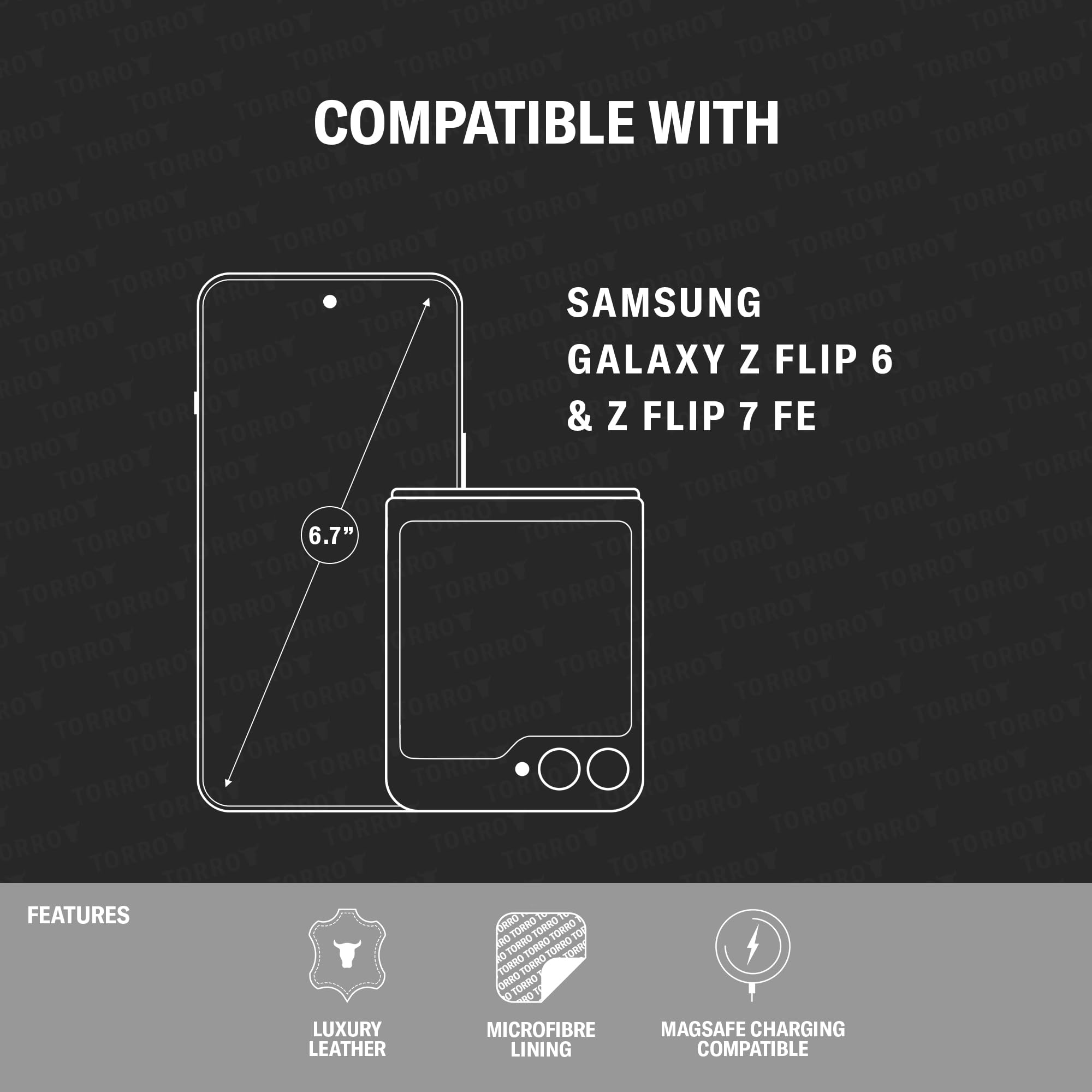 TORRO Funda Compatible con Samsung Galaxy Z Flip6 / Flip7 FE - Funda de Piel Premium con Forro de Microfibra para Galaxy Z Flip 6 / Flip7 FE (Negro)