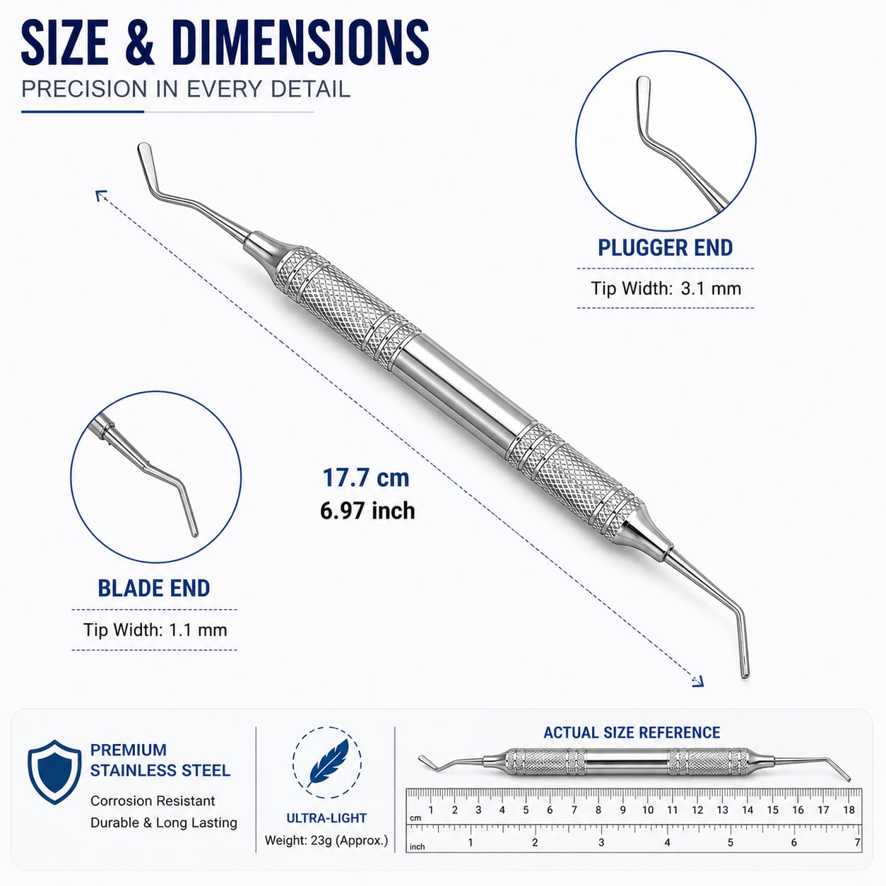 Endo Glick Plugger – Dental Plugger Endodontic Hand Instrument, Stainless Steel Double Ended Condenser Tool for Composite Placement (2)