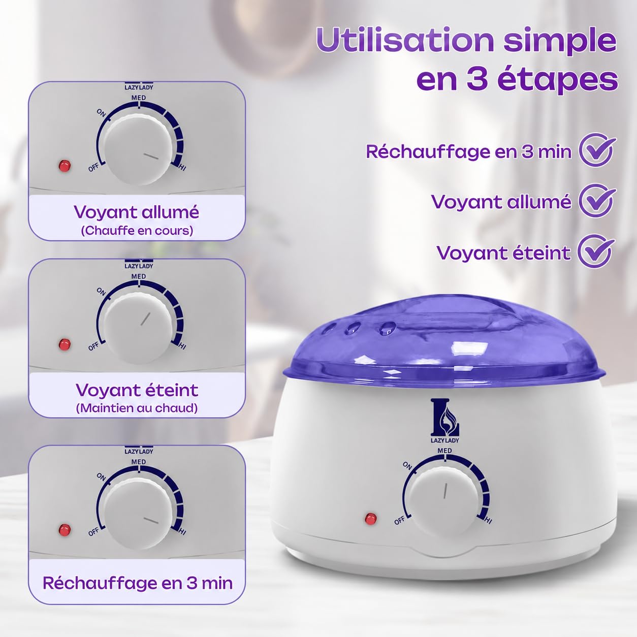 Chauffe Cire Épilation à la Maison, Appareil à Cire Chaude avec Température Réglable, Machine à Cire Compacte pour Visage, Petites Zones, Jambes, Aisselles et Maillot(blanc)