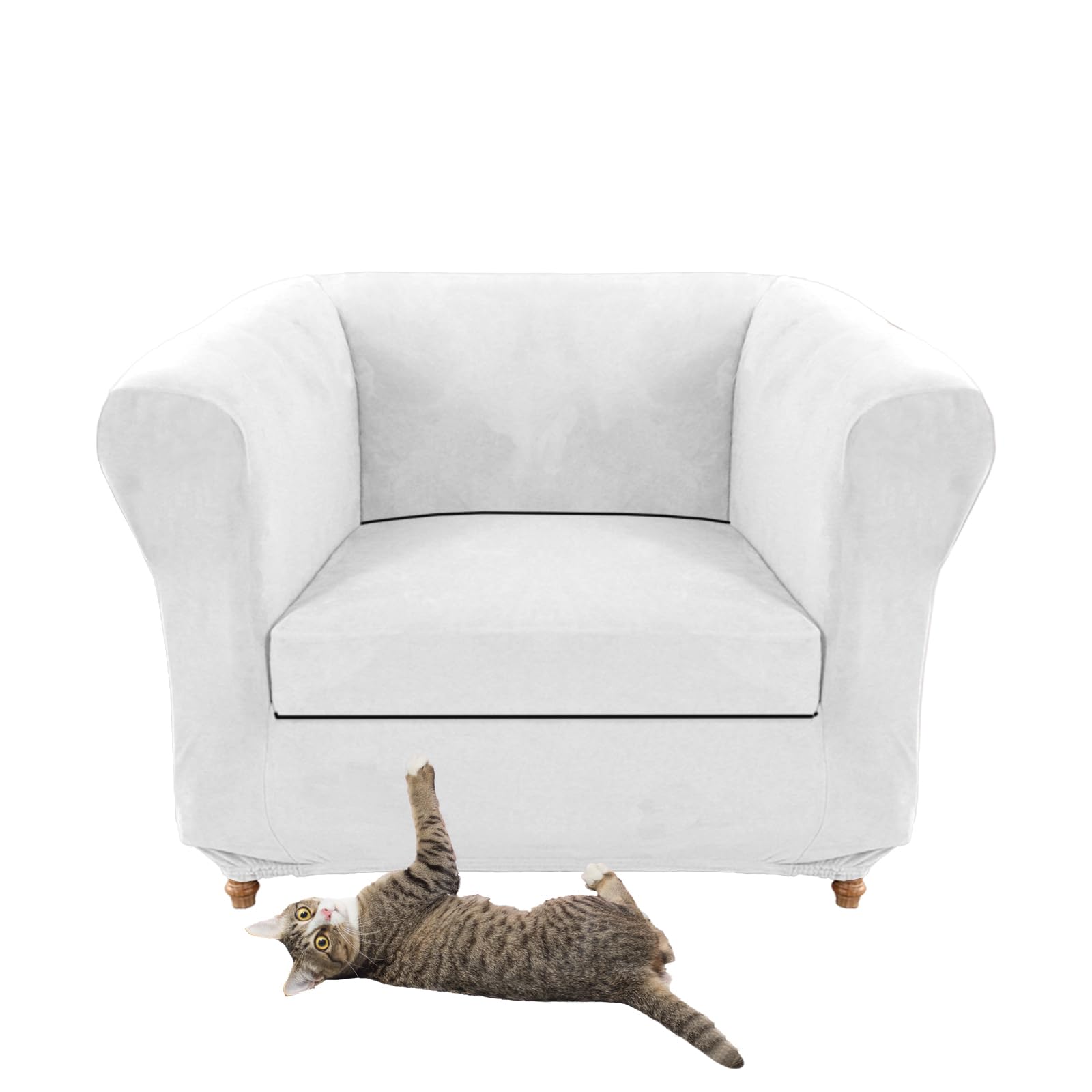Stretch Velvet Chesterfield Sofa Cover Couch Cover with Seat Cushion Cover for Curved Chaise Armchair Vintage Style (White Chair + 1 Small Seat)