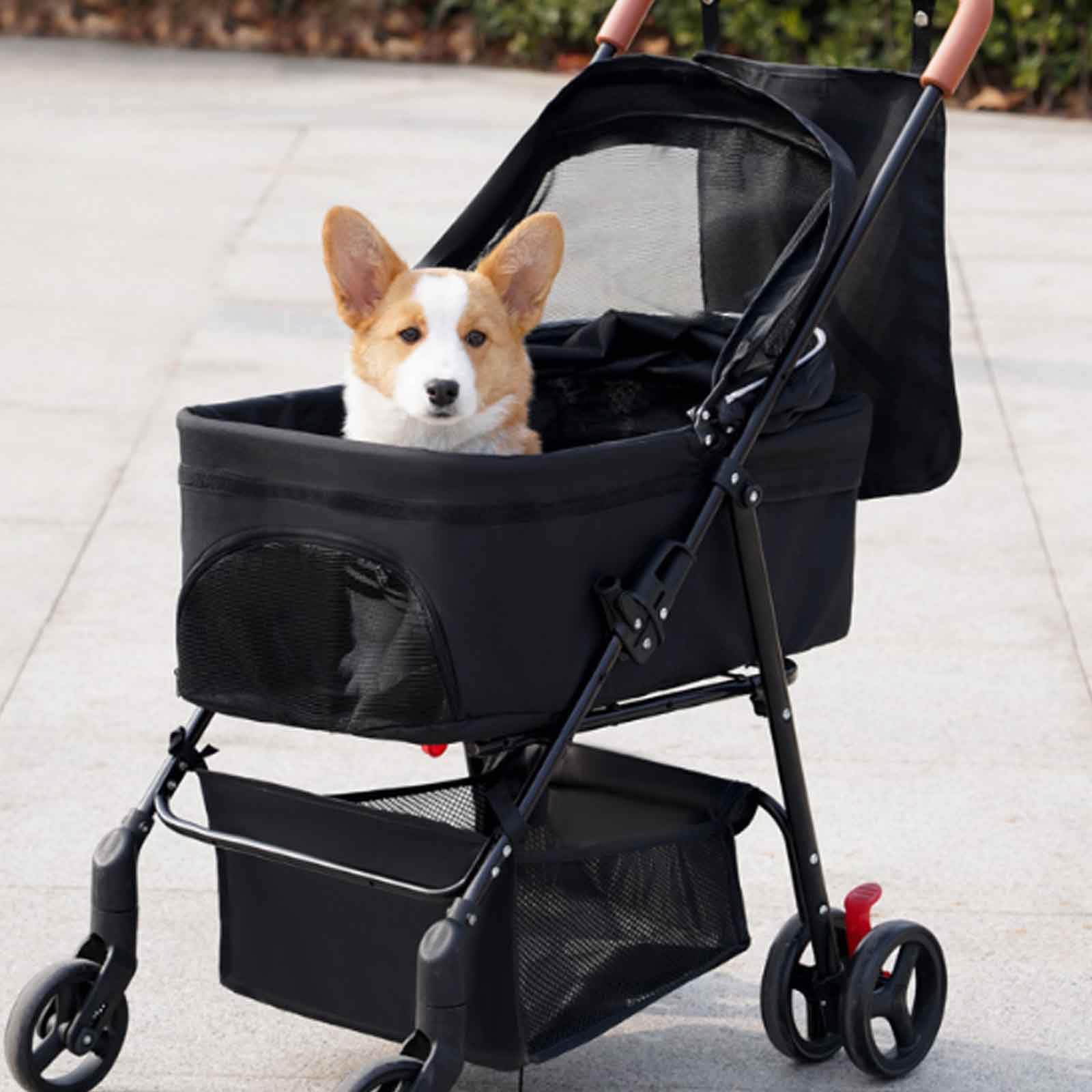Passeggino per Cani Pieghevole 2 in 1, Passeggino Cane, Passeggino da Viaggio per Animali Domestici Cane Gatto, con Cestello Portaoggetti,Rosa
