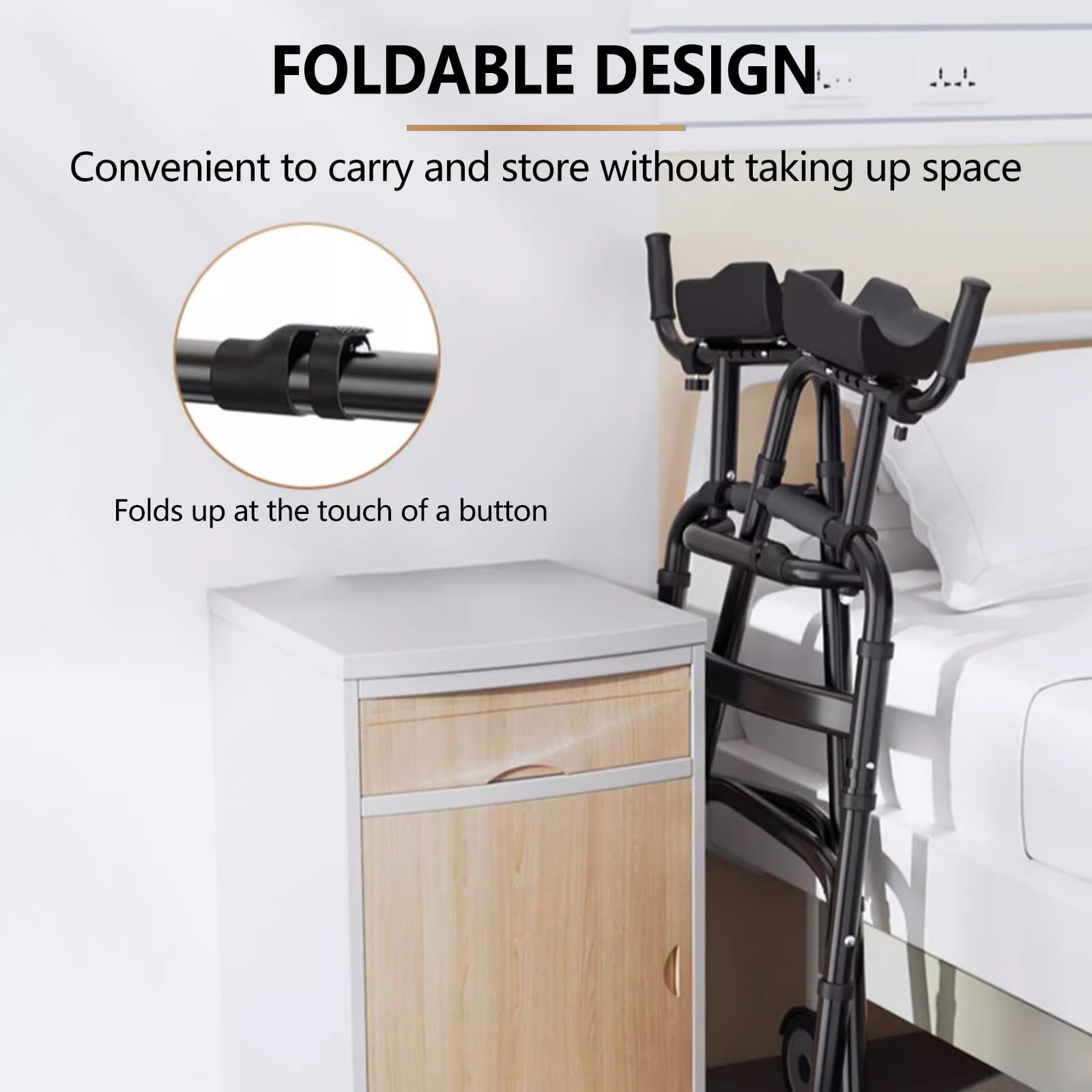 Andador vertical con soporte de brazo, andador plegable de altura ajustable para personas mayores, discapacitados, reposabrazos extraíbles