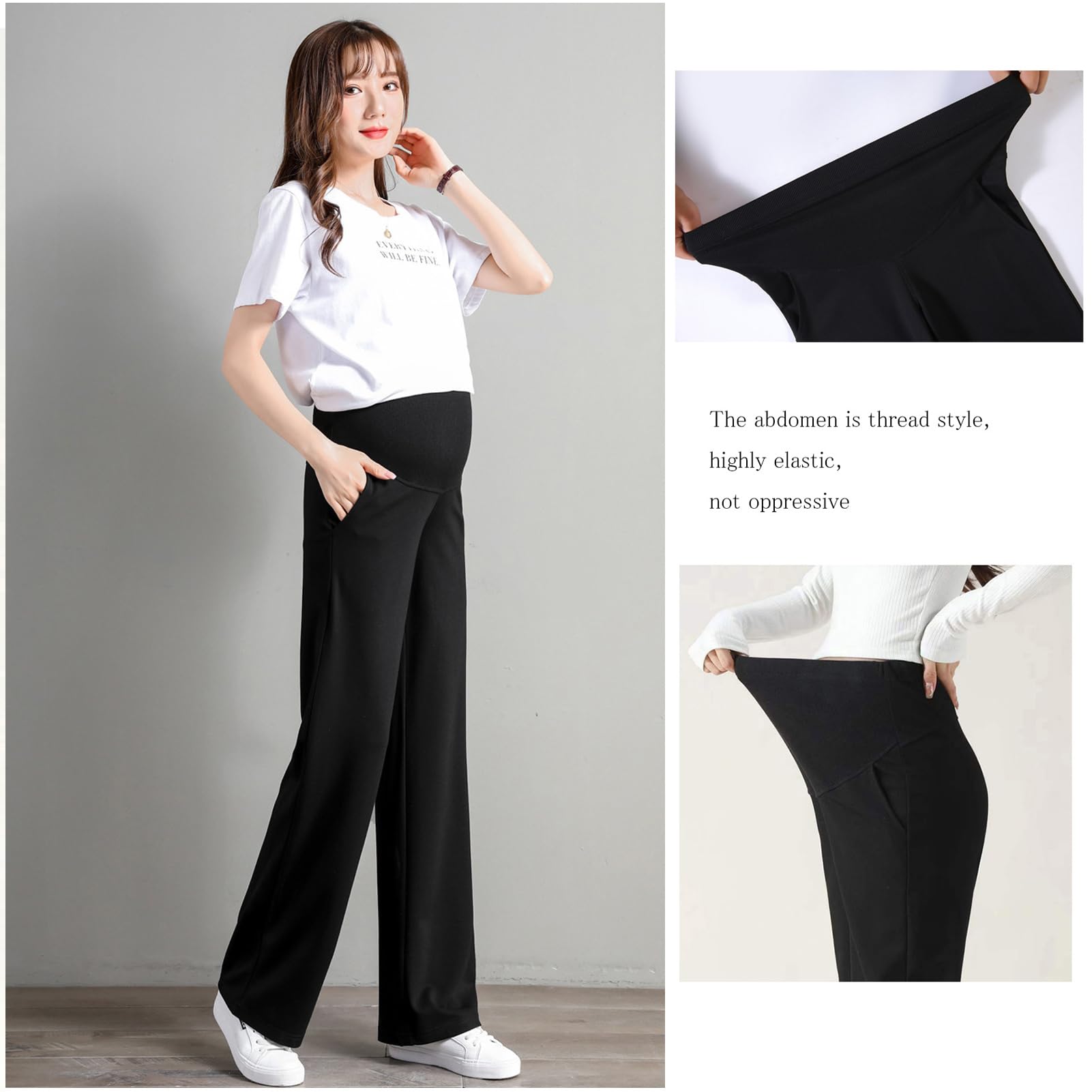 Pantalon de maternité Pantalon Slim Jambe Large Ceinture Ajustable Mode Confortable